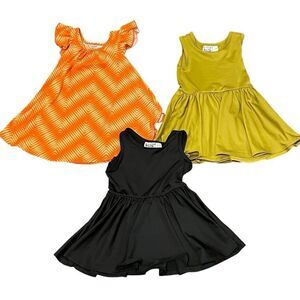 Dot Dot Smile 1 A-line Orange Dress and 2 Twirl Dresses Olive and Black 6-12 Mo